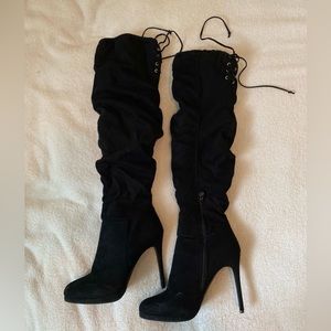 Revamped Women’s Knee High Suede Platform Heeled Boots
